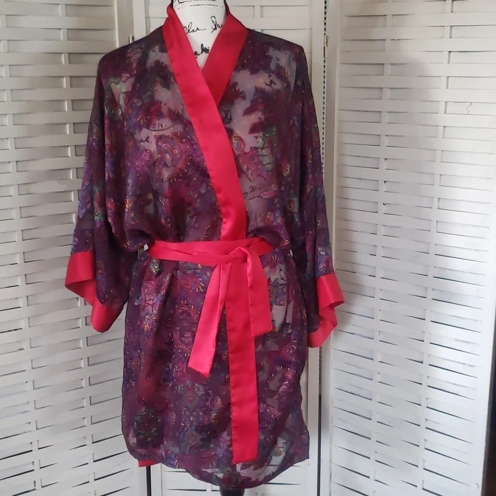 Victoria Secret vintage 100% polyester purple and red floral kimono robe OS